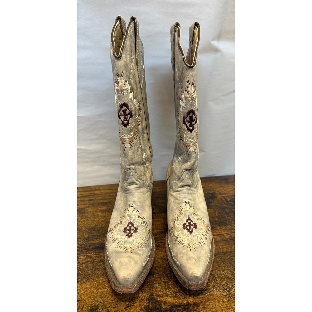 Circle G Embroidered Leather Cowboy Western Boots Distressed Women's Size 8 - Picture 2 of 16